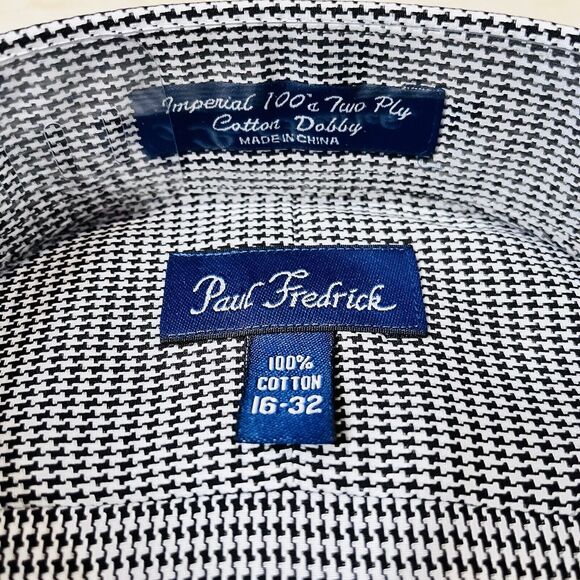 Paul Fredrick Houndstooth Black Dress Shirt 16-32 Imperial 100’s 2 Ply Cotton Do - Picture 3 of 5